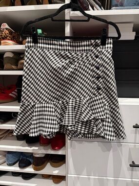 Veronica Beard Black and White Gingham Ruffle-Hem Mini Skirt size 6